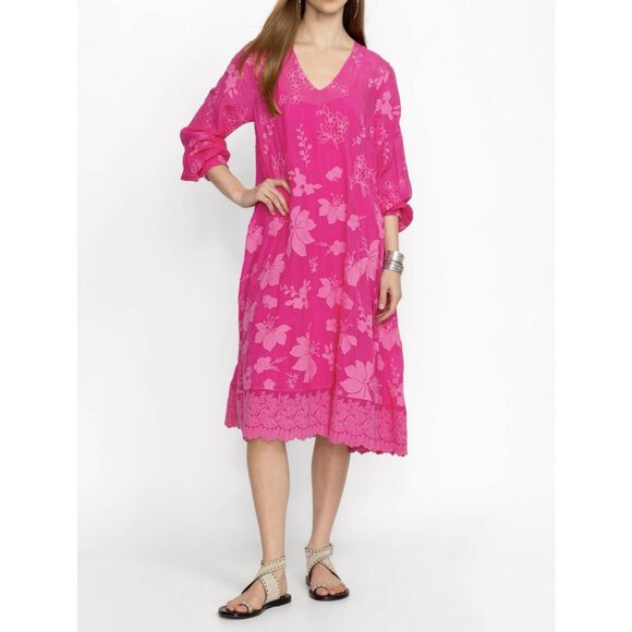 Johnny Was Dresses & Skirts - Johnny Was Nathy Lily Dress Medium Size Hot Pink Embroidery Floral NWT $598